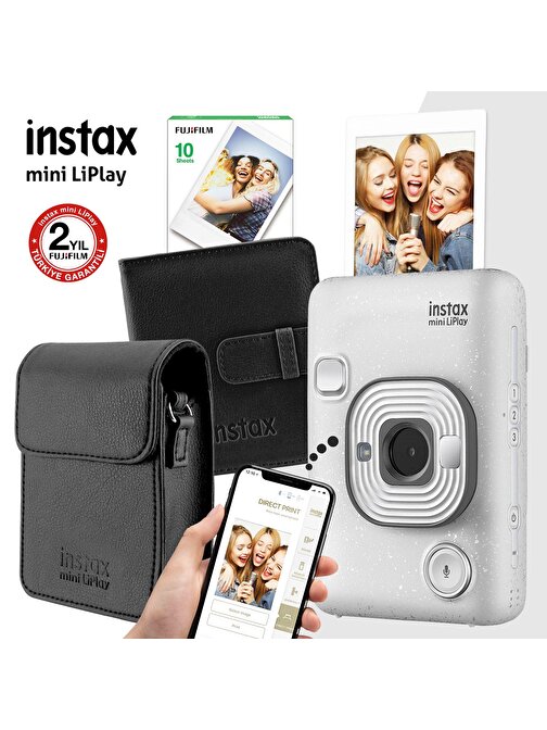 Instax mini LiPlay Hybrid Stone White Fotoğraf Makinesi Hediye Seti 2