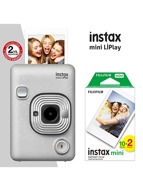 Instax mini LiPlay Hybrid Stone White Fotoğraf Makinesi 20li mini Film