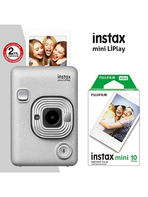 Instax mini LiPlay Hybrid Stone White Fotoğraf Makinesi 10lu mini Film