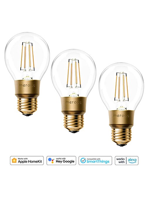 Meross Wifi Uzaktan Kontrollü 810L/60W Filament 3'lü Led Ampul Seti Sarı Işık