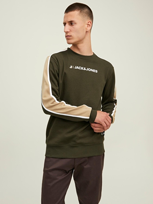 Jack&Jones Yuvarlak Yaka Haki Erkek Sweatshirt 12216318