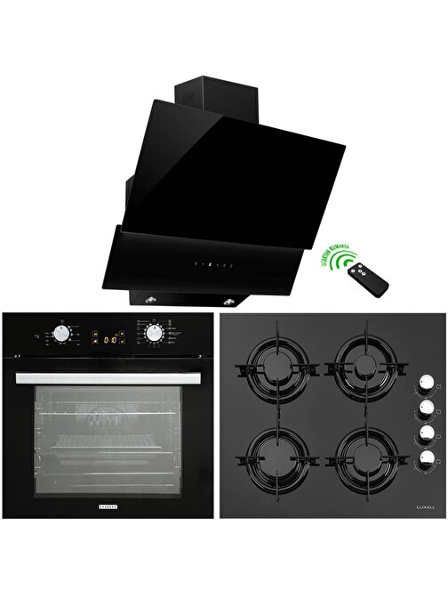 Luxell Opall Dijital Göstergeli Gazlı Cam Turbo 15 Programlı 3'lü Ankastre Set Siyah