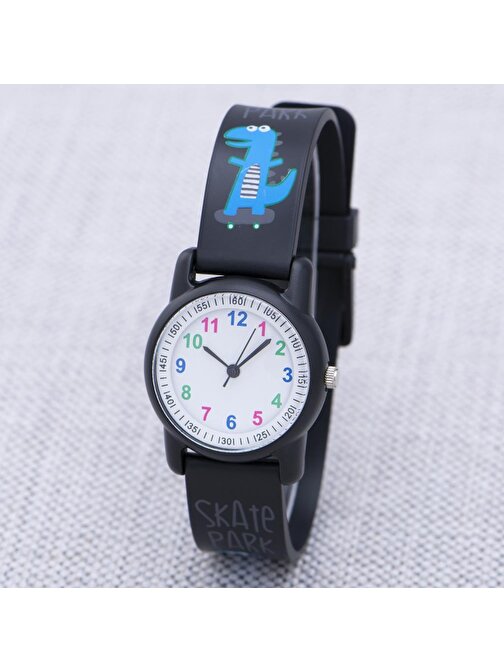SaaTTino Siyah Renk Silikon Kordonlu Dinazor Tasarımlı Çocuk Saati ST-303928