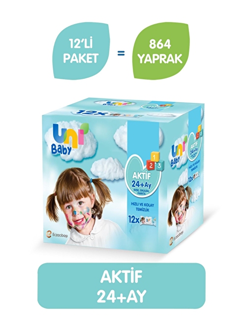 Uni Baby Aktif Islak Mendil 72'li x 12 Adet