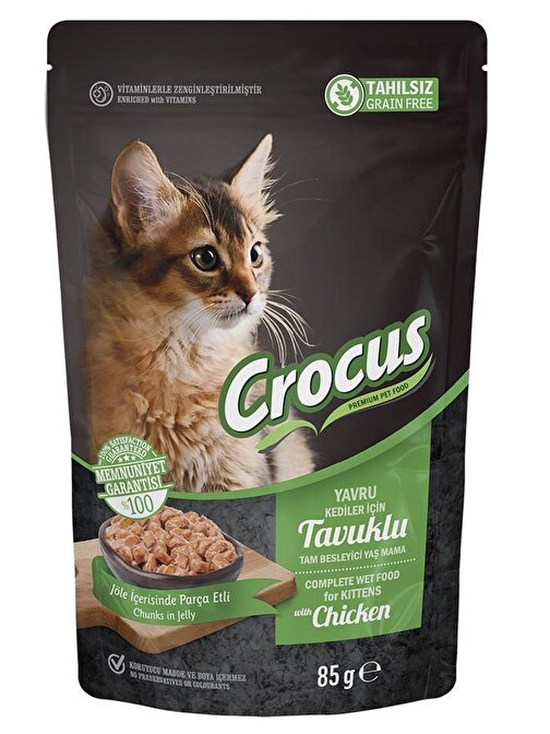 Crocus Pouch Tahılsız Jöleli Tavuklu Yavru Kedi Konservesi 85 Gr