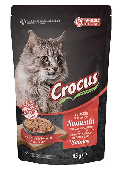 Crocus Pouch Tahılsız Jöleli Somonlu Kedi Konservesi 85 Gr