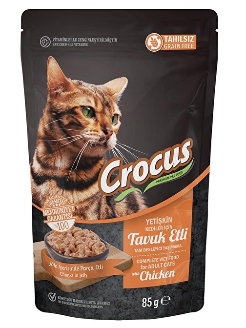 Crocus Pouch Tahılsız Jöleli Tavuklu Kedi Konservesi 85 Gr