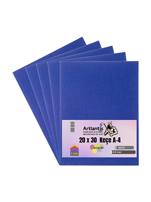 Artlantis Okul - Kreş Etkinlik İçin Keçe A4 20 x 30 cm 2 mm 5'li Mavi