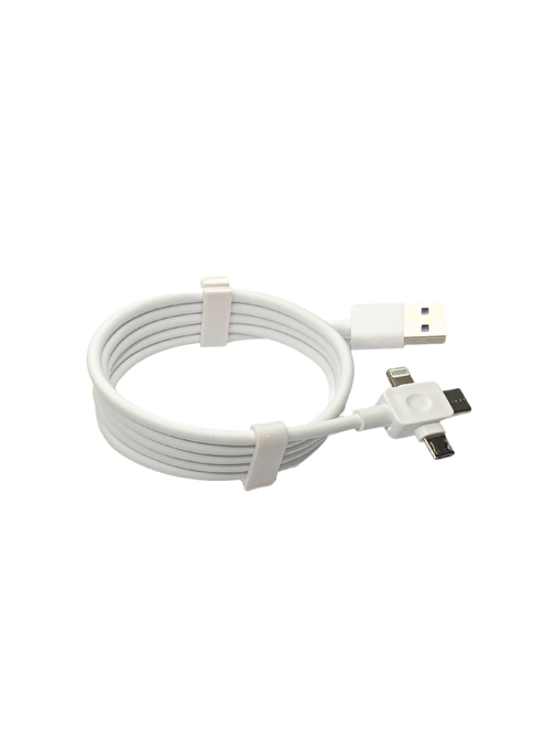 Techmaster Apple 3in1 Lightning - Micro USB - Type-C Hızlı Şarj Veri Aktarım Kablosu