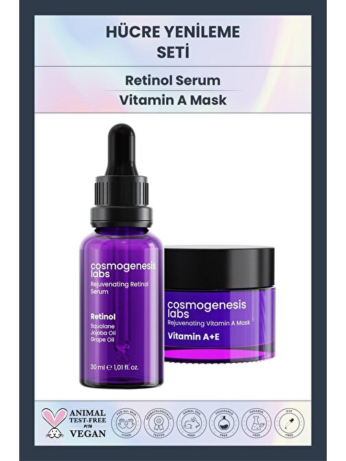Canlandırıcı Onarıcı Sıkılaştırıcı Retinol Serum 30ml + A Vitamini Maske 50ml Yaşlanma Karşıtı Set