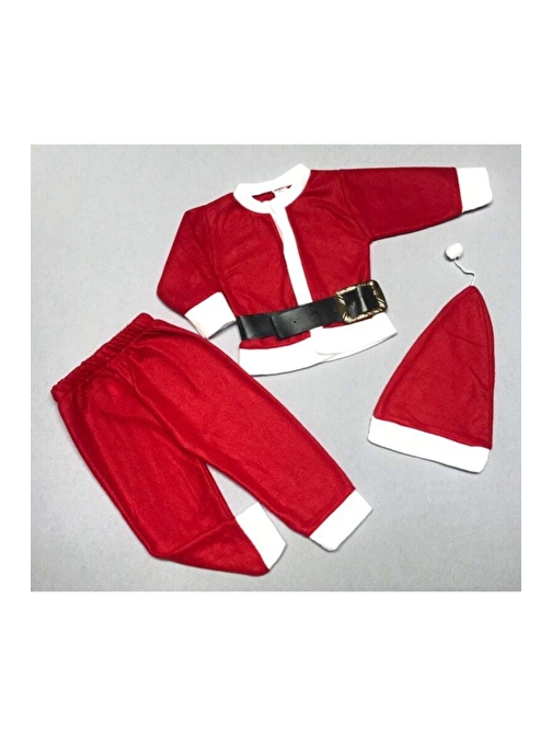 Unisex Kırmızı Bebek Noel Baba Şapkalı Yılbaşı Takımı