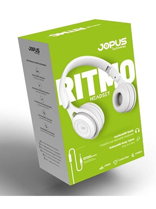 Jopus Ritmo Kulak Üstü Kablolu Kulaklık Katlanabilir Js-80 (Beyaz)
