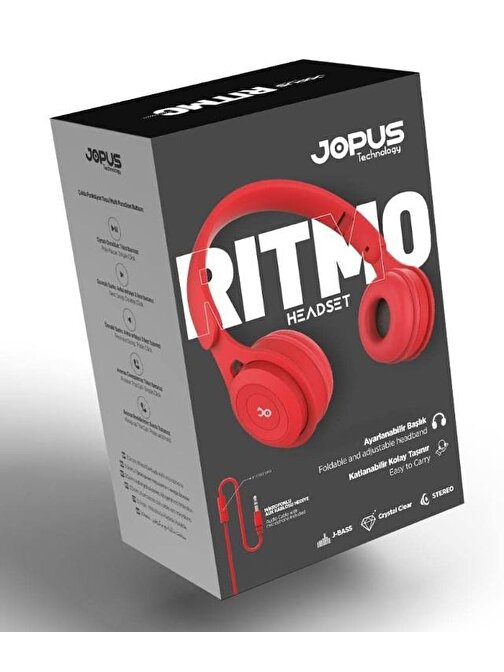 Jopus Ritmo Kulak Üstü Kablolu Kulaklık Katlanabilir Js-80 (Kırmızı)