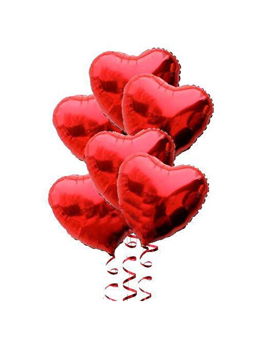 BSSM Kırmızı Renk 45 cm Kalp Folyo Balon Demeti 6 Adet ( Helyumsuz )