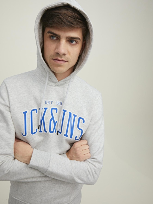 Jack & Jones Kapüşon Yaka Beyaz Erkek Sweatshırt 12211457_JJCEMB SWEAT HOOD