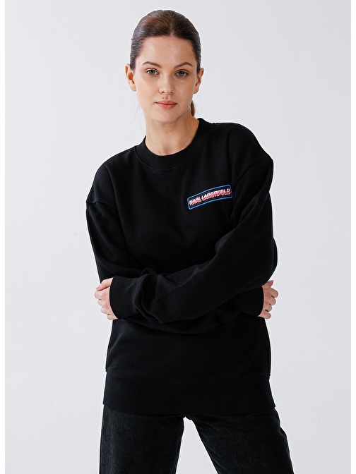 KARL LAGERFELD Bisiklet Yaka   Baskılı Siyah Kadın Sweatshirt 225W1890