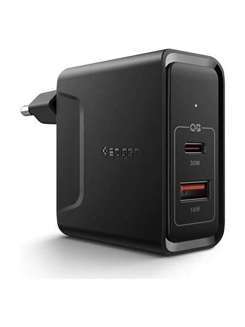Spigen 000AD24973 PowerArc 48W Hızlı Şarj Cihazı USB-C PD 3.0 30W + QC 3.0 18W Şarj Adaptörü Siyah