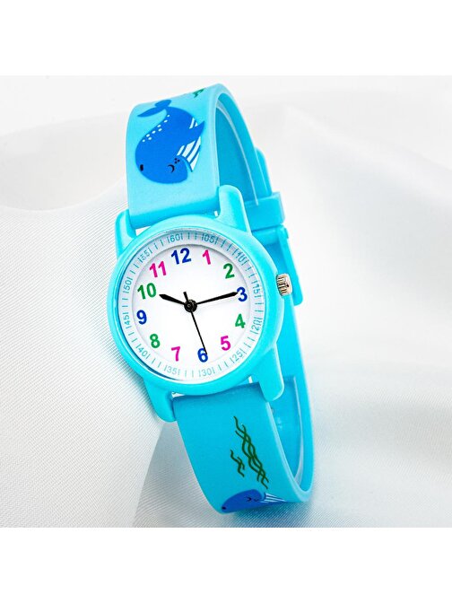 Mavi Renk Silikon Kordonlu Yunus Balığı Figürlü Çocuk Saat ST-304025