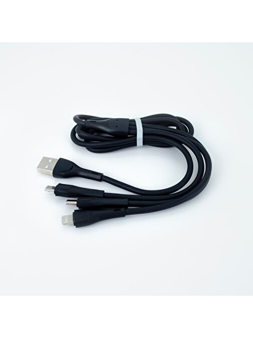 Winex Apple CA107 GFZ 3.4A 3in1 Lightning - Micro USB - Type-C Çıkışlı Hızlı Şarj Data Kablosu 1.2 m Siyah