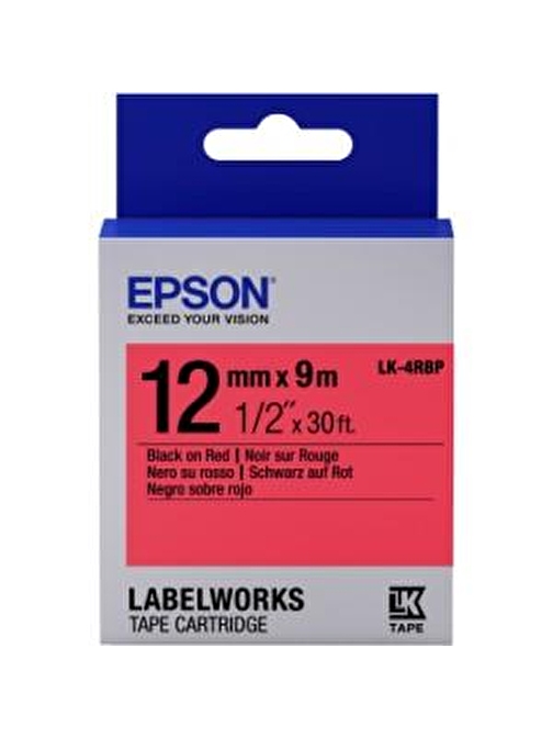 Epson Lk-4Rbp Pastel Kırmızı Üzeri Siyah 12Mm 9Metre Etiket