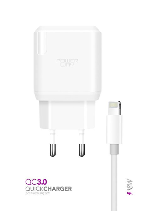 Powerway Qc 3.0 iPhone Tüm Cihazlarla Uyumlu 18W Lightning Hızlı Şarj Aleti