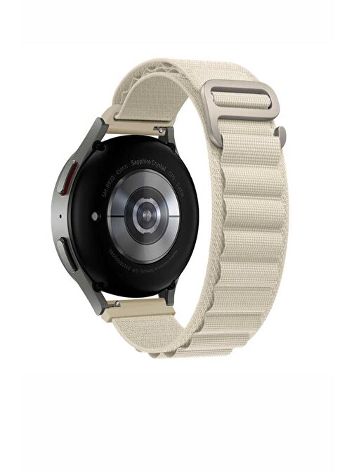 Ceponya KRD74 Galaxy Watch 46 mm 22 mm Hasır Tokalı Akıllı Saat Kordonu Beyaz