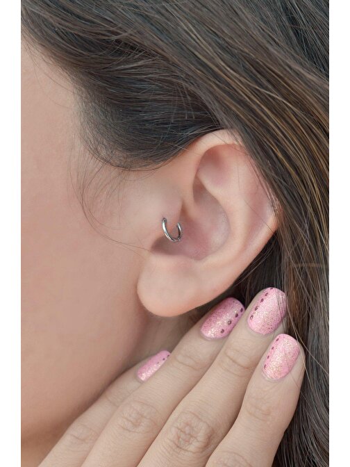 Düz Çelik Halka Tragus Piercing 6 mm Gümüş Renk