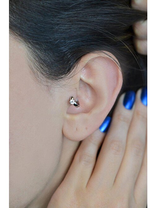 Tektaş Halka Tragus Piercing Helix Kıkırdak Küpesi Gümüş Renk