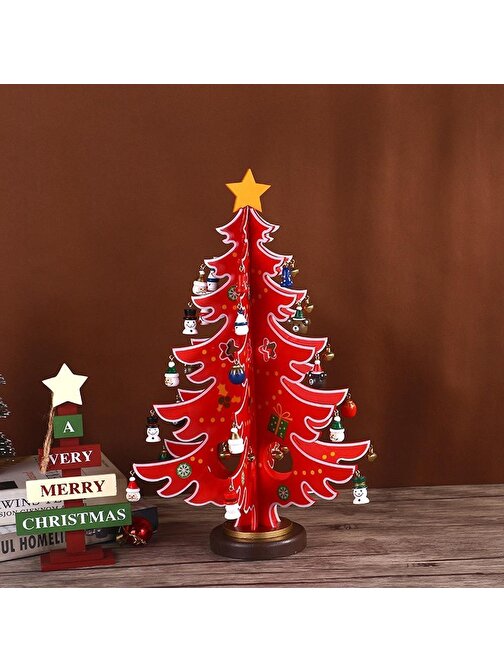 CajuArt CajuArt Minyatür Ahşap Askı Süslü Yılbaşı Dekor Ağaç Noel Hediye