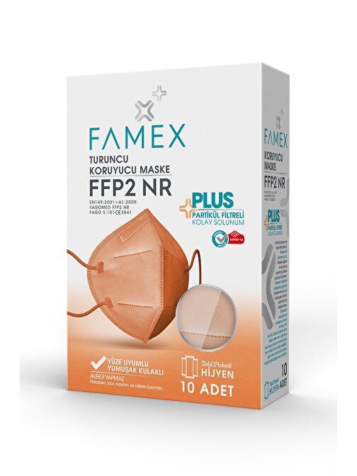 FAMEX N95 FFP2 KORUYUCU MASKE TURUNCU RENK 10 ADET TEKLİ PAKET DUCK MODELİ