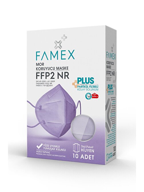 FAMEX N95 FFP2 KORUYUCU MASKE MOR RENK 10 ADET TEKLİ PAKET DUCK MODELİ