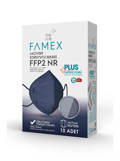 FAMEX N95 FFP2 KORUYUCU MASKE LACİVERT RENK 10 ADET TEKLİ PAKET DUCK MODELİ