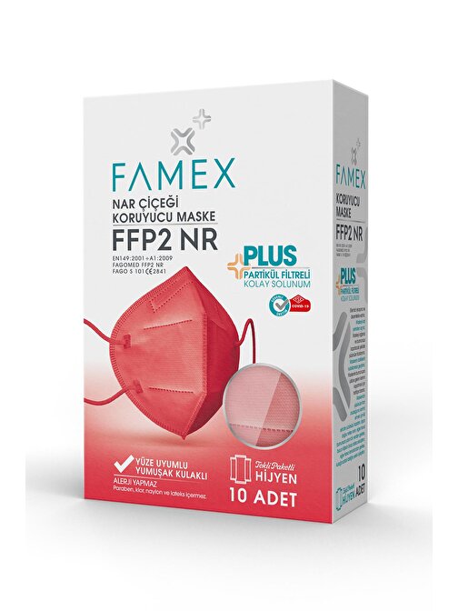FAMEX N95 FFP2 KORUYUCU MASKE NAR ÇİÇEĞİ RENK 10 ADET TEKLİ PAKET DUCK MODELİ