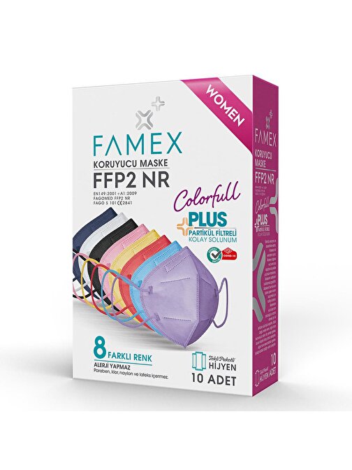 FAMEX N95 FFP2 KORUYUCU MASKE BAYAN KARIŞIK RENKLİ 10 ADET TEKLİ PAKET DUCK MODELİ