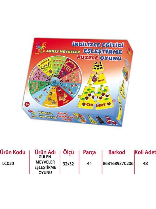 Laço Kids LC020 Akıllı Meyveler Eğitici Eşleştirme Puzzle Oyunu 31 x 31 cm 41 Parça 2 - 4 Yaş