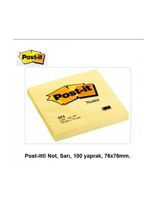 Post-it 654 Kare Not Kağıdı  Sarı 76x76 100 Yaprak