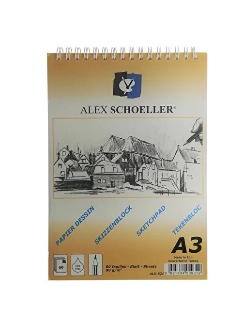 Alex Schoeller Aydınger Bloknot Eskiz Spiralli 60 Yaprak A3 90 gr ALX-822