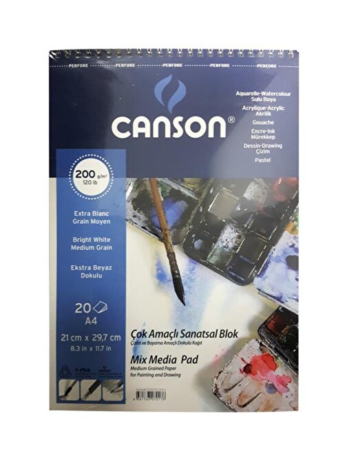 Canson Fineface 1557 200 gr 21x29.7 A4 20 Yaprak Üstten Spriralli Çok Amaçlı Resim Blok