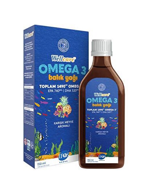 Wellcare Omega 3 Doğal Karışık Meyve Aromalı Balık Yağı 150 Ml