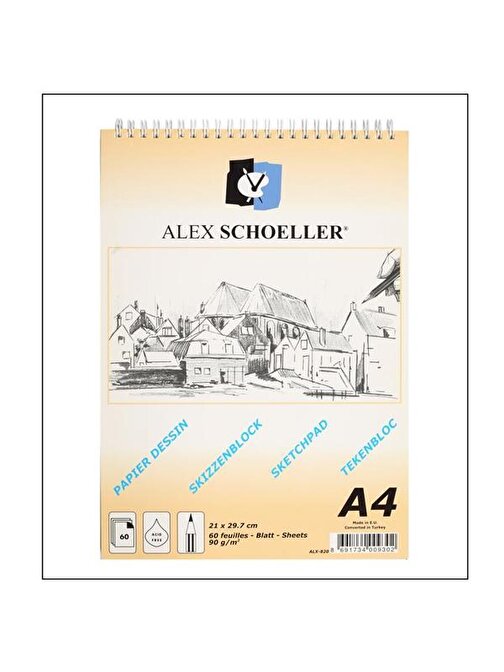 Alex Schoeller Eskiz Blok Spiralli Dikey 60 Yaprak 90 gr A4 ALX-820