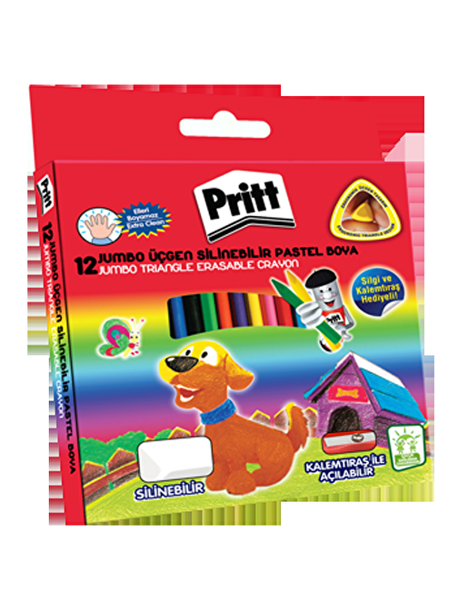 Pritt Karton Kutulu Silinebilir Üçgen Mum Pastel Boya Jumbo 12'li