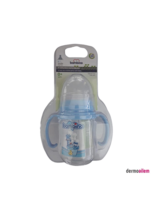 Bambino B817 Pp Geniş Ağızlı Kulplu Mavi Biberon 150 ml