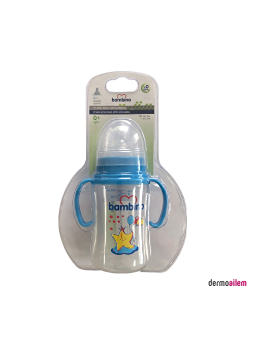 Bambino B818 Pp Geniş Ağızlı Kulplu Mavi Biberon 250 ml