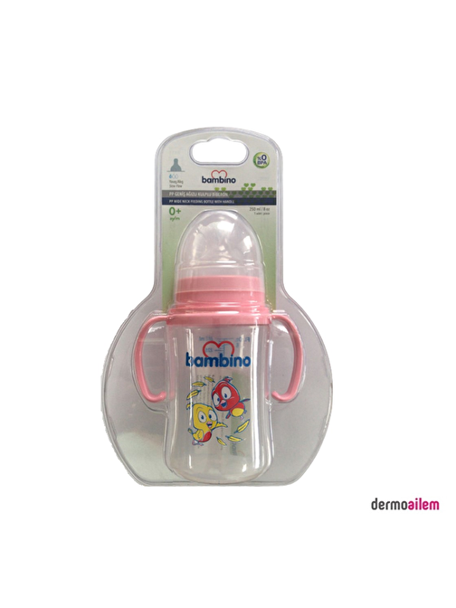 Bambino B818 Pp Geniş Ağızlı Kulplu Pembe Biberon 250 ml