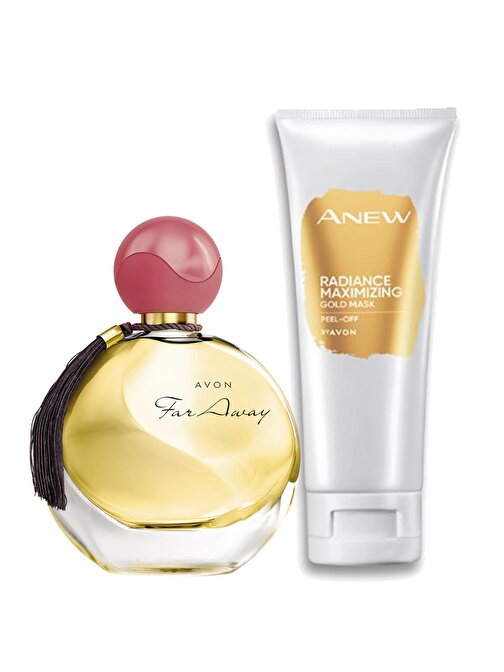 Avon Far Away Kadın Parfüm ve Anew Radiance Maximising Gold Yüz Maskesi Paketi
