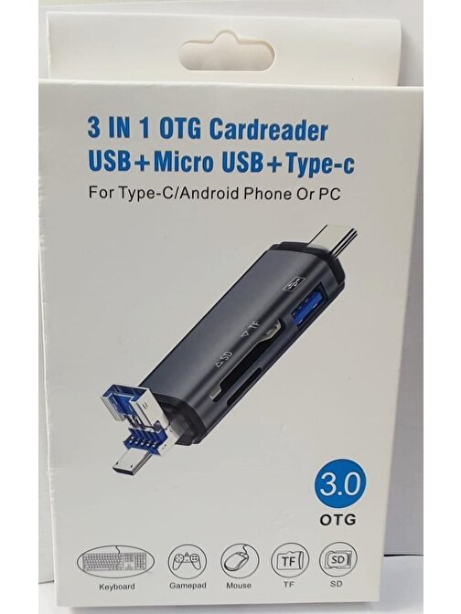 Pmr 3 İn 1 Usb-Type C-Micro Usb Microsd-Sd Kart Okuyucu Usb 3.0 Çoklayıcı