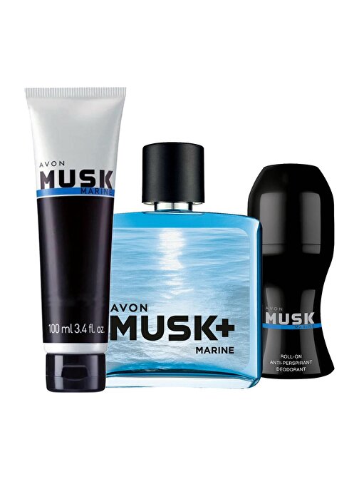 Avon Musk Marine Erkek Parfüm Tıraş Sonrası Jel ve Rollon Paketi