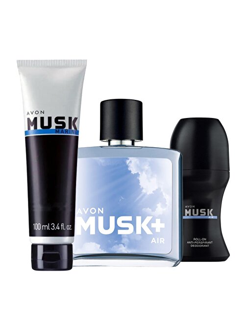 Avon Musk Air Erkek Parfüm Rollon ve Musk Marine Tıraş Sonrası Jel Paketi