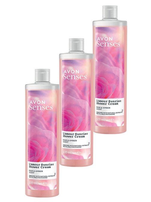 Avon Senses L'Amour Sunrise Gül Ve Amber Kokulu Krem Duş Jeli 500 ml  Üçlü Set