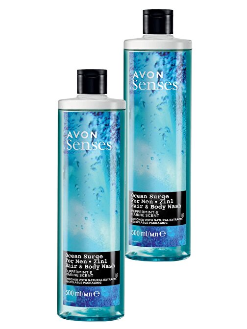 Avon Senses Ocean Surge Nane Ve Deniz Kokulu Saç Ve Vücut İçin Erkek Duş Jeli 500 ml  İkili Set